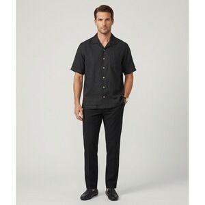 Tommy Bahama Mens Large 100% Silk Herringbone Camp Shirt Black Charcoal T32111